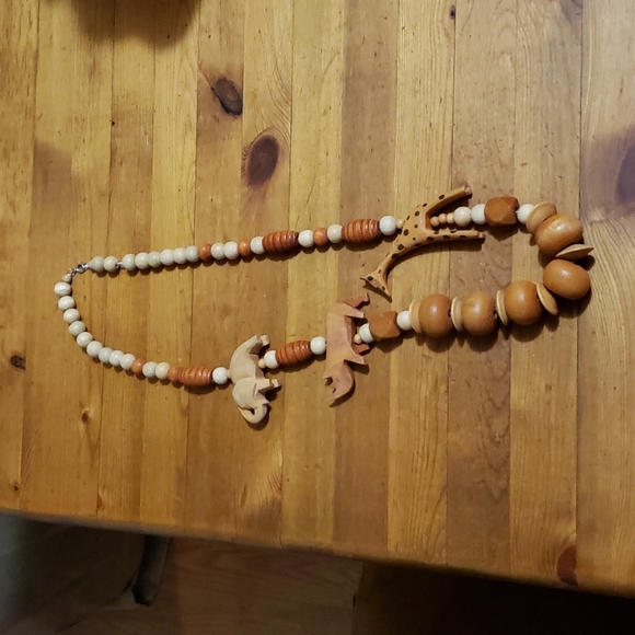 None Jewelry - Wood Handmade Hand Carved Solid Wood 28" Gorgeous Elephant 🐘 Rhino Giraffe 🦒